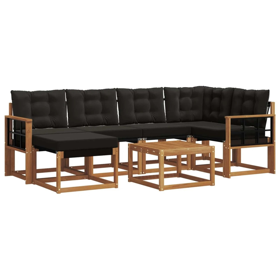 vidaXL Outdoor-Sofagarnitur 7-teilig aus Akazienholz mit Kissen und Couchtisch in Braun und Schwarz - Bild 2