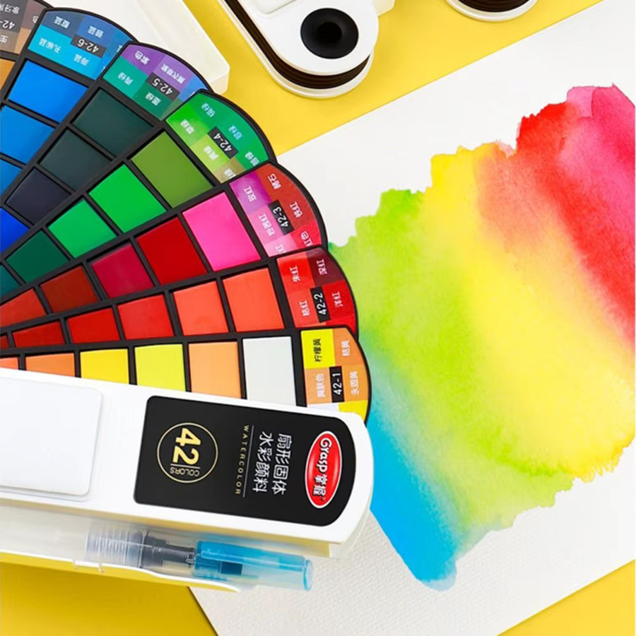Faltbares Aquarellfarben-Set mit 42 Farben und Wasserpinseln in Multicolour für die Schule - Bild 4