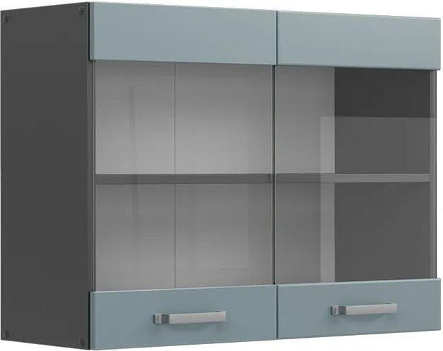Vicco R-Line Glashängeschrank für die Küche in Anthrazit und Blau-Grau mit Glastüren, B: 80 cm, H: 60 cm, T: 31 cm - Bild 2