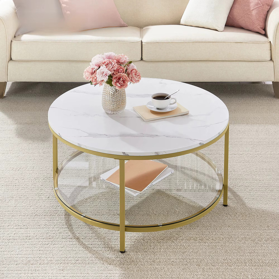 VASAGLE Couchtisch mit Glasplatte in Weiß und Gold im modernen Stil - Bild 1