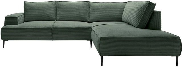 Vente-unique Ecksofa Gineto in Tannengrün mit Cord-Bezug, Breite: 275 cm - Bild 1