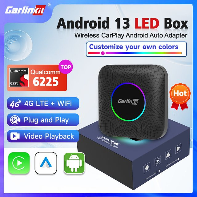 Carlinkit CarPlay Ai TV Box Android 13 mit 64G oder 128G Speicher, QCM 8-Core 6225 Prozessor, kabelloses CarPlay und Android Auto für YouTube und Netflix, Schwarz, mit 4G LTE und WIFI - Bild 1