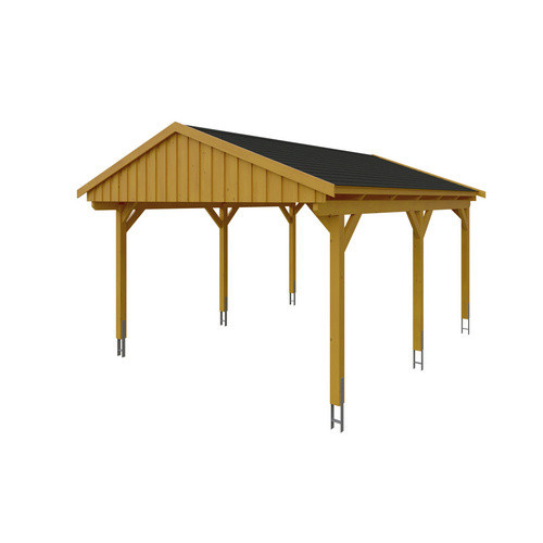 Skan Holz Carport Fichtelberg aus Fichte und Leimholz mit spitzer Dachform und Dachschindeln, Farbe: Eiche Hell, B/T: 423 x 566 cm, Höhe: 326 cm - Bild 3