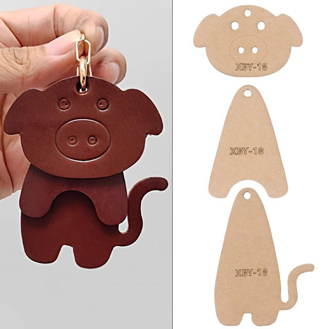 QJH Schlüsselanhänger Schweineform, DIY-Leder-Bastelarbeiten - Bild 1