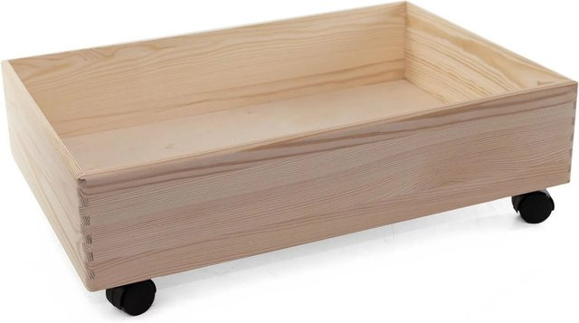 HolzFee Holzkiste aus Kiefernholz mit Rollen, Farbe Natur, B/T/H: 59 x 40 x 19,5 cm - Bild 1