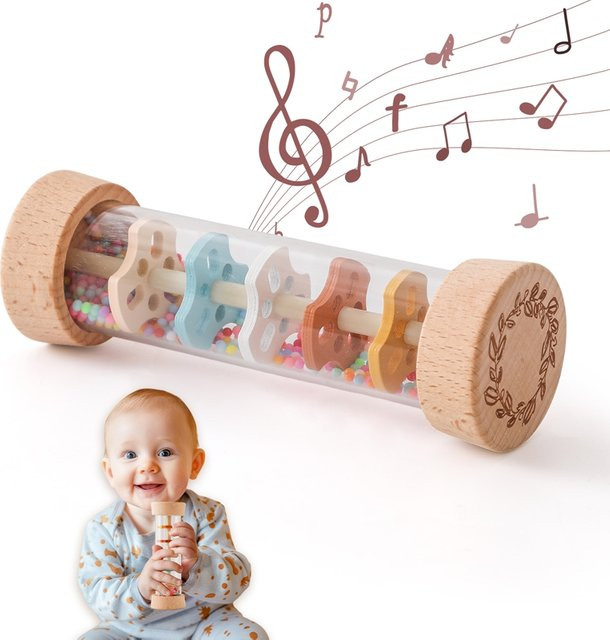 let's make Montessori Baby Regen Stick Regenbogen, Rassel, Bunt / Mehrfarbig, Holz - Bild 1