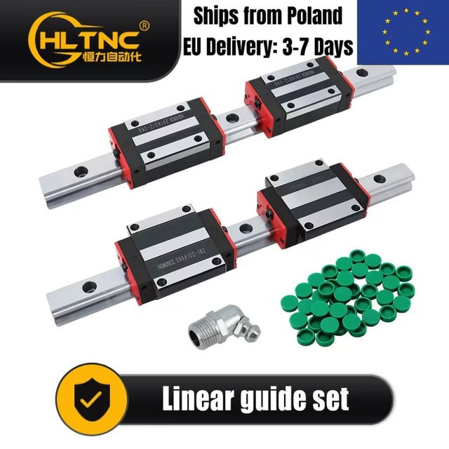 HLTNC Linearschienen-Kit für CNC-Fräsen mit 2 HGR20 Linearschienen und 4 Linearblöcken HGH20CA oder HGW20CC in Silber, Länge: 200-1500 mm - Bild 1