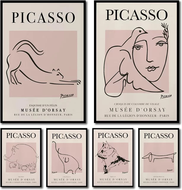 FajerminArt Picasso Kunstwerk Leinwandposter mit minimalistischer Tier-Strichzeichnung in Mehrfarbig - Bild 1