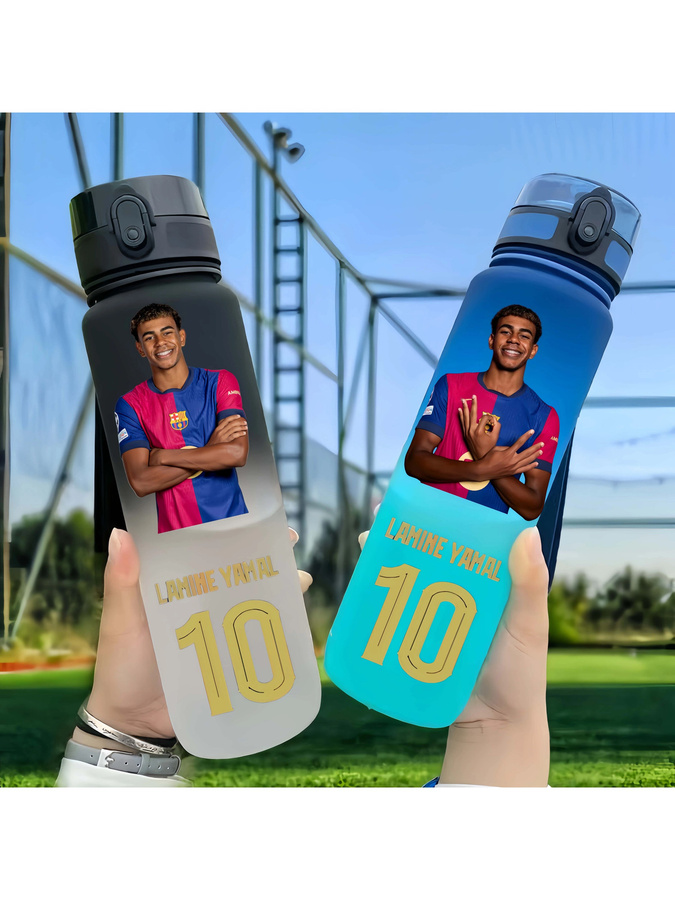 Tragbare Lamine Yamal Fußballstar Wasserflasche von Potdemiel mit Klappdeckel, Sport- und Fitness-Trinkflasche für Outdoor, 650 ml, multicolour - Bild 2