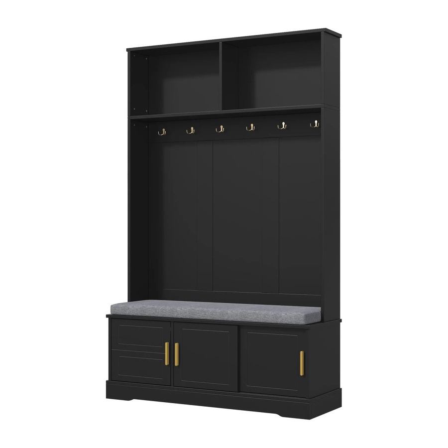 okwish Garderobenständer mit Schuhbank und 6 Dreifach-Haken in Schwarz, B/T/H: 120 x 40 x 191 cm - Bild 2