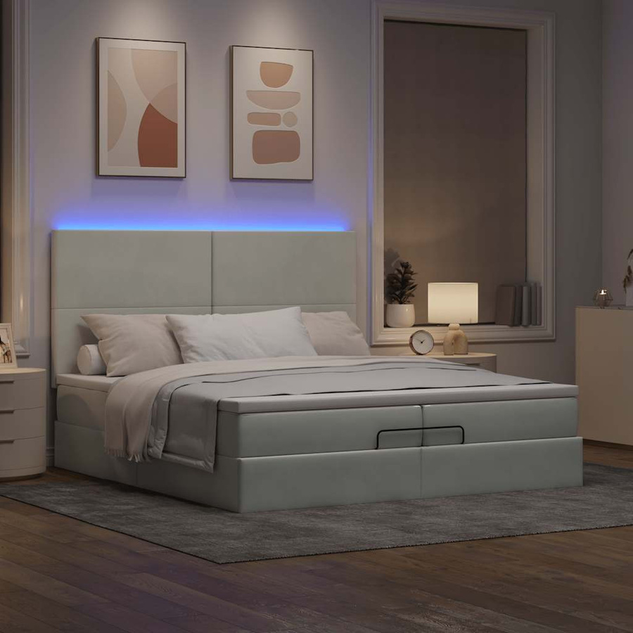 vidaXL Ottomanisches Bett mit Matratzen aus Samt in Hellgrau mit LED-Beleuchtung und USB-Ladeanschluss B/T/H: 200 x 200 x 280 cm - Bild 2