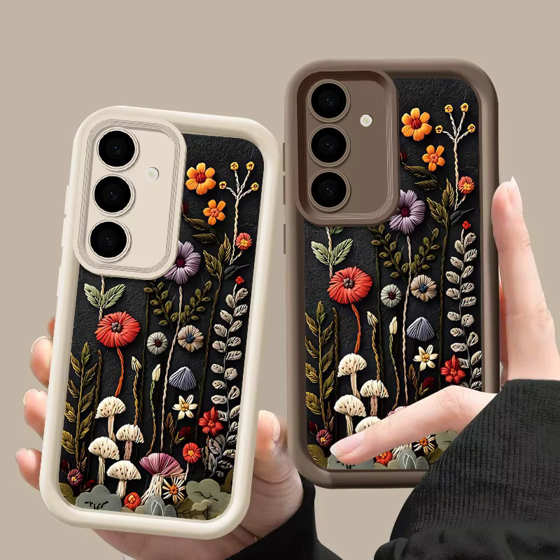 Geprägte Handyhülle mit Blumendruck für Samsung Galaxy S25 S24 S23 S22 Ultra FE A56 A17 A16 A15 A55 A54 A36 A26 in Schwarz - Bild 4