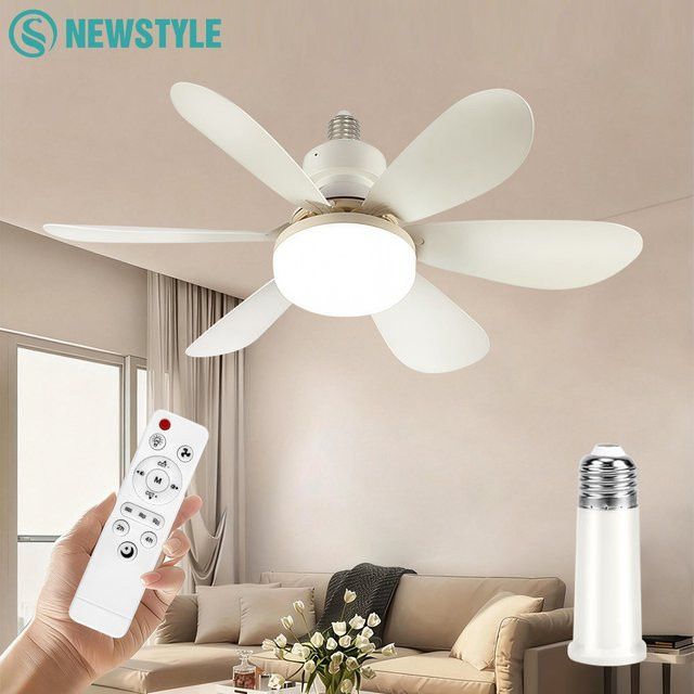 LED-Deckenventilator mit Beleuchtung in Weiß, 3-farbig einstellbare CCT-Lichtfarbe, E27-Fassung, inklusive kabelloser Fernbedienung, Durchmesser: 52 cm - Bild 1