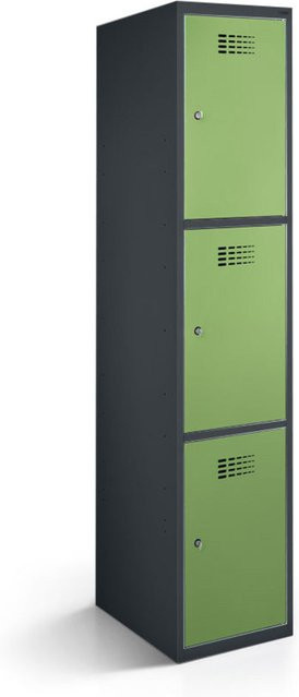 rotstahl Fächerschrank mit 3 Fächern in Hellgrün und anthrazitgrauem Korpus, B/T/H: 40 x 50 x 180 cm - Bild 1