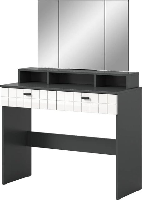 Inn.Furn Schminktisch Hakon in Weiß Hochglanz und Grau, Breite: 100 cm, Höhe: 142 cm, Tiefe: 42 cm - Bild 1