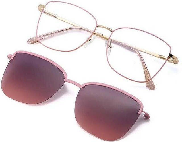 Binchi Outdoor Equipment 2-in-1-Brille Cat-Eye, Metall, Vollrand, grau, Damen - Bild 1