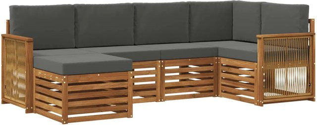 vidaXL Ecksofa Set in L-Form aus Akazienholz mit 5 Kissen in Anthrazit - Bild 1