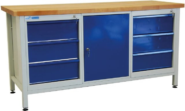 PROREGAL Werkbank Giant Rhino mit 6 Schubladen und 1 Tür, H: 84 cm, B: 170 cm, T: 60 cm, Traglast 500 kg, Lichtgrau und Lichtblau - Bild 1