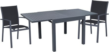 GARDEN PLEASURE Tischgruppe ELENA, 3-teilig, Dunkelgrau, Aluminium und Kunststoff, ausziehbar, B/T/H: 190 x 90 x 75 cm - Bild 1