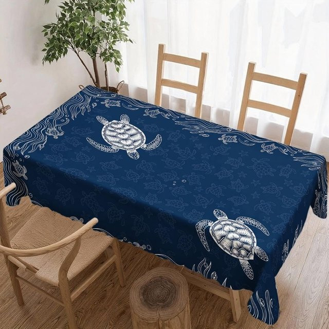 Wasserdichte Tischdecke von JINGYUE Pet mit Meeresschildkrötenmuster in Blau, rechteckig, B/T: 140 x 140 cm - Bild 1