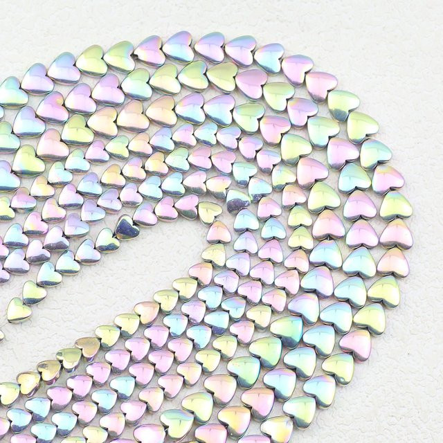 wlyees Perlen Hämatit Stein, Lila Bunte Pfirsich Herz, 6/8mm - Bild 1