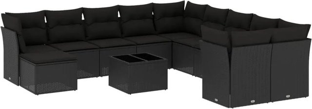 vidaXL 12-tlg Garten-Sofagarnitur aus Poly-Rattan mit Kissen, Schwarz - Bild 1