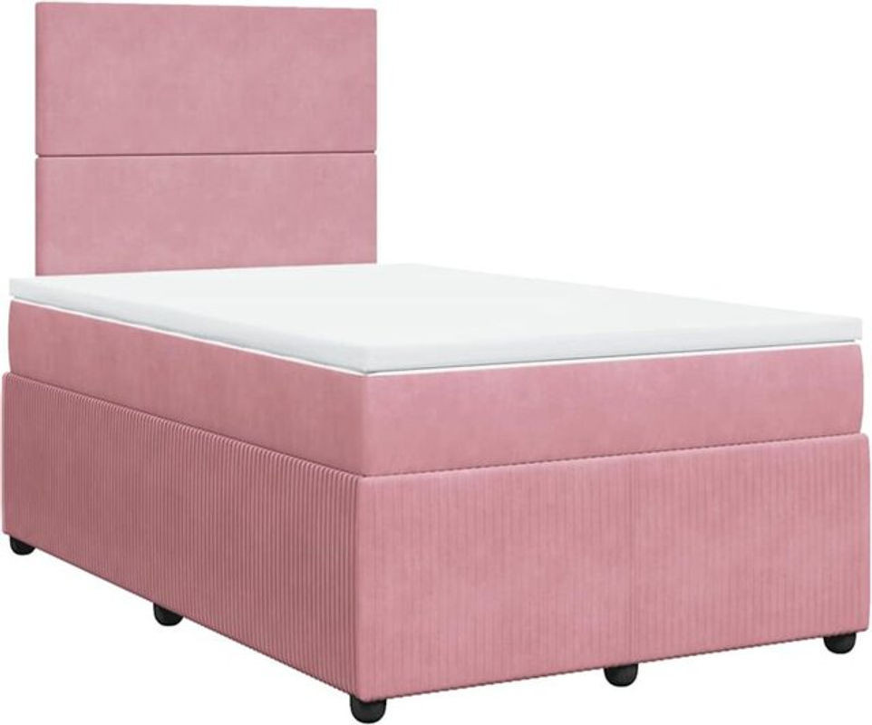 vidaxl Boxspringbett mit Matratze in Rosa und Weiß aus Samt, B/T/H: 120 x 200 x 140,5 cm - Bild 1