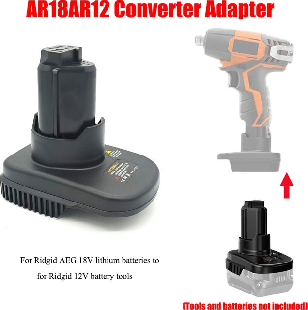 AR18AR12 Batterieadapter von Ridgid für die Umwandlung von 18V Li-Ionen-Akkus auf 12V Li-Ionen-Elektrowerkzeuge, Farbe: Schwarz - Bild 1