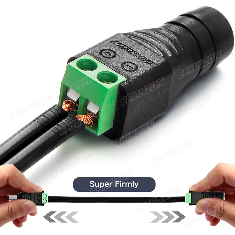 CHANZON 10er Set DC-Stromanschlussbuchsen 2,1 mm x 5,5 mm als Schraubadapter in Schwarz für LED-Streifen und CCTV-Kameras - Bild 3