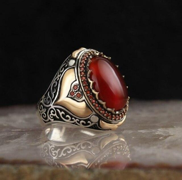 Ring Türkisperlen, Zirkonia, Perle, Silber, Unisex, Vintage - Bild 1