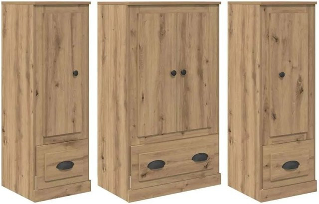 vidaXL Highboard Artisan-Eiche 3-teilig mit Schubladen und Türen, Farbe: Braun, B/T/H: 103,5 x 35,5 x 60,0 cm - Bild 1