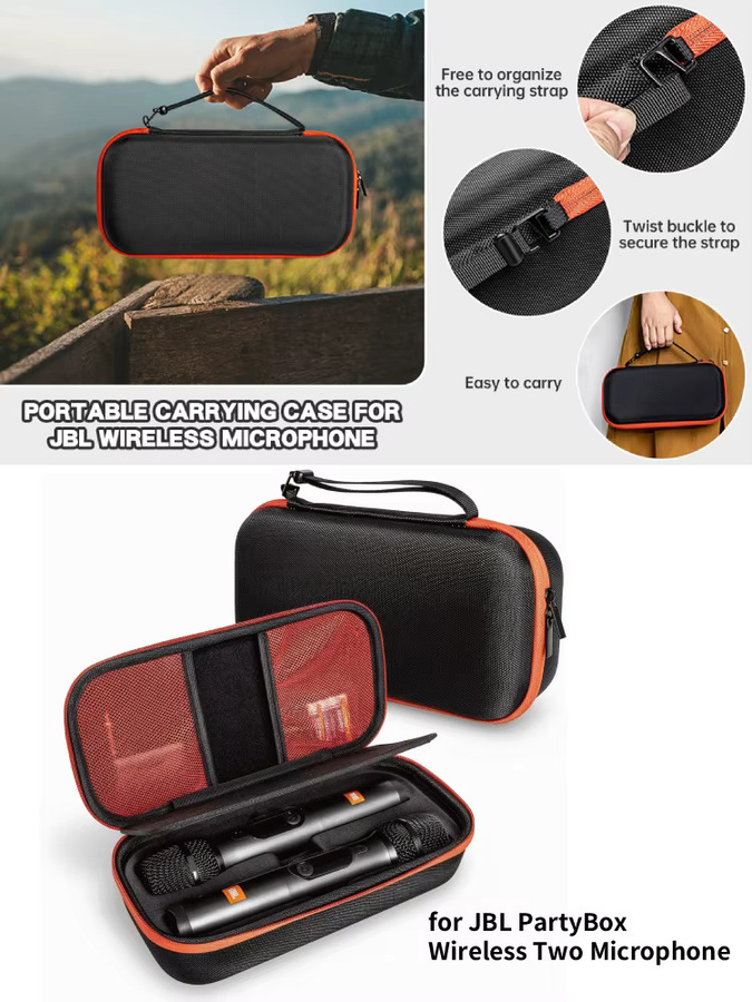 JBL PartyBox Wireless Reise-Tragetasche mit EVA-Aufbewahrung für zwei Mikrofonsysteme, Schwarz - Bild 7