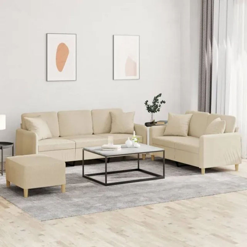 3-tlg. Sofagarnitur vidaxl in Beige aus Stoff und Metall im modernen Design - Bild 1