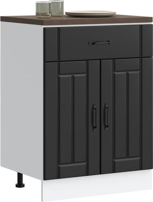 Küchenunterschrank Lucca von vidaxl in Schwarz aus Holzwerkstoff mit Drehtüren im Landhausstil, B: 60 cm, H: 81,5 cm, T: 46 cm - Bild 1
