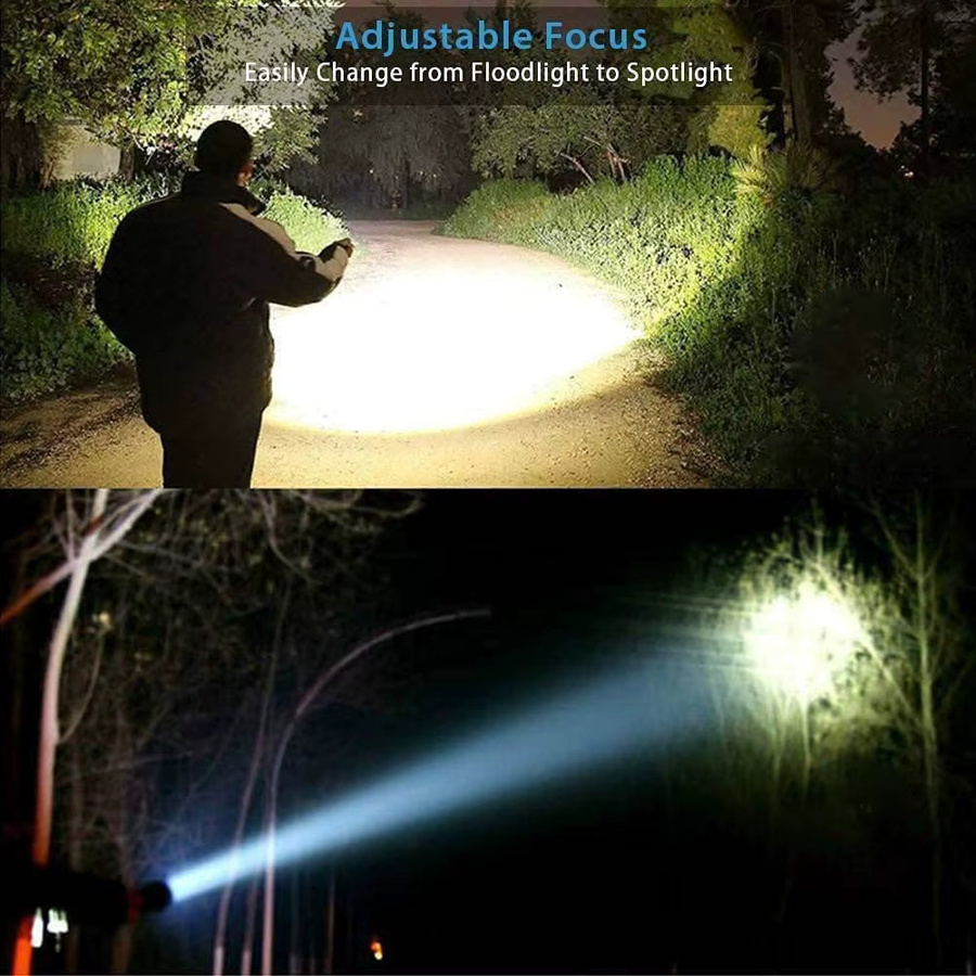 Taktische LED-Taschenlampe aus Aluminiumlegierung in Schwarz, USB-aufladbar und wasserdicht für Outdoor und Camping - Bild 2