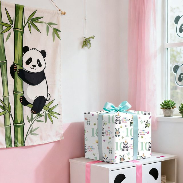 WEIGAO Personalisiertes Panda-Verpackungspapier mit Namen und Alter für Kindergeburtstage, Mehrfarbig - Bild 1