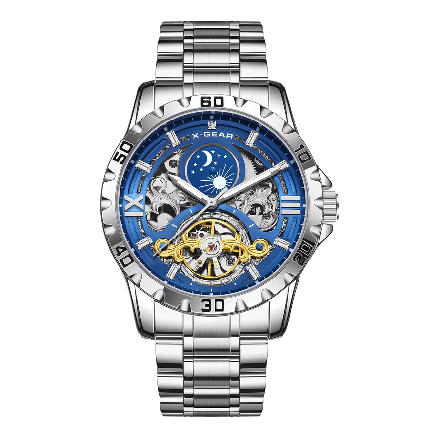 X-GEAR Armbanduhr, Automatik, Edelstahl, Mondphase, Herren, Blau - Bild 4
