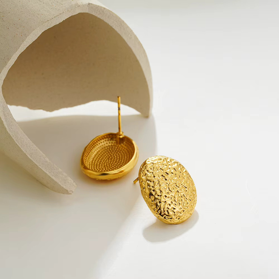 Erpels Ohrstecker, geometrisch, Lava-Struktur, 18 Karat vergoldet, rund oval - Bild 2