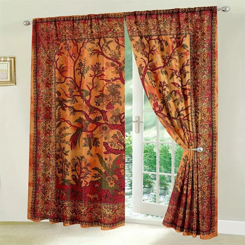 2 Stück Boho Hippie Fenstergardinen mit Lebensbaum Motiv in Multicolour, halbtransparent, B: 230 cm, H: 210 cm - Bild 3
