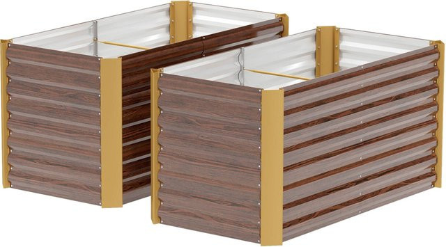 Outsunny 2er-Set Hochbeet aus verzinktem Stahl in Braun, B/H/L: 60 x 60 x 120 cm - Bild 3