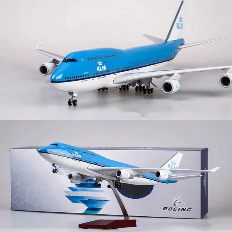 ZOCO KLM B747 Flugzeugmodell aus Metalldruckguss in Blau und Weiß mit Ständer, Länge: 47 cm - Bild 2