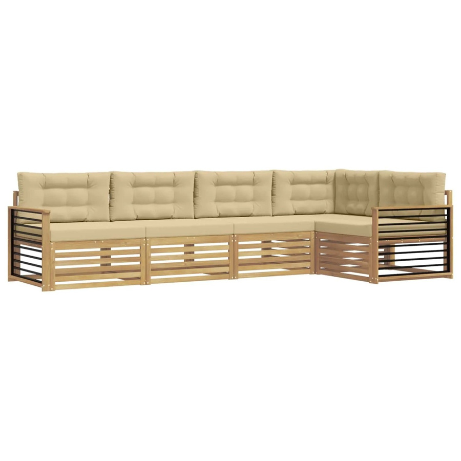 vidaXL Outdoor-Sofagarnitur in L-Form aus Akazienholz mit Kissen, 6-teilig, Weiß und Beige - Bild 2