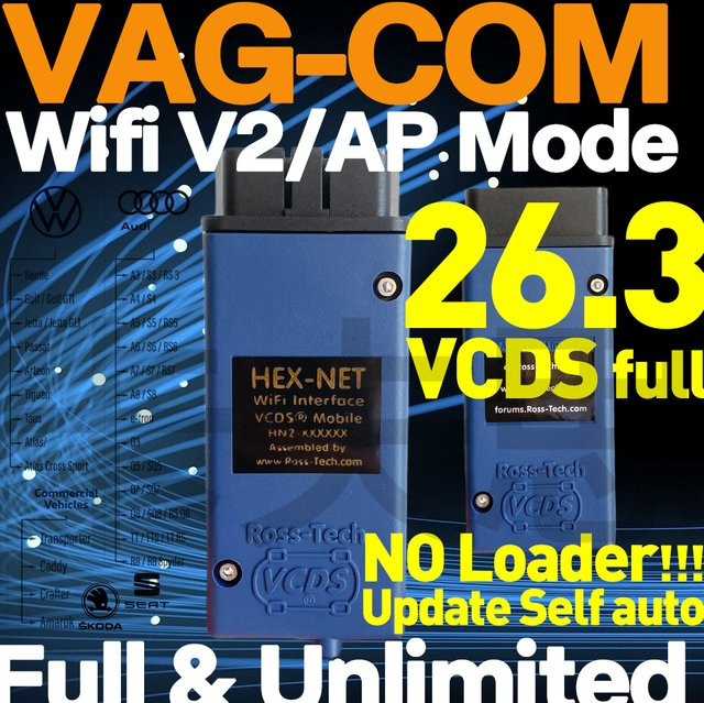VCDS VAG-COM NO Loader Program V2 mit VCI HEX-NET AP-Modus und HEX-V2 Upgrade für VW, Audi, Seat und Skoda mit vollen Funktionen und unbegrenzten VINs in Blau - Bild 1