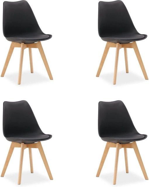 Homestyle4u Set aus 4 Küchenstühlen in Schwarz im skandinavischen Stil mit Kunstleder und Buchenholz - Bild 1