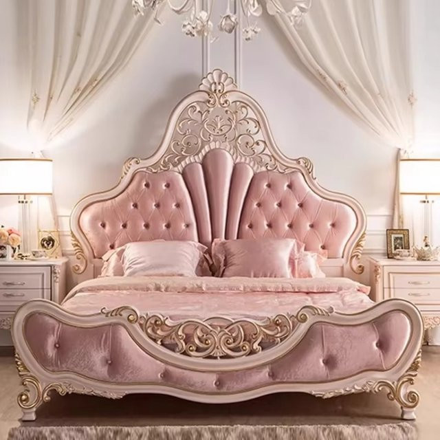 DUTRIEUX Kingsize-Bett aus Holz mit Samtbezug und hohem Kopfteil in modernem Prinzessinnen-Stil, B/T: 200 x 180 cm - Bild 1