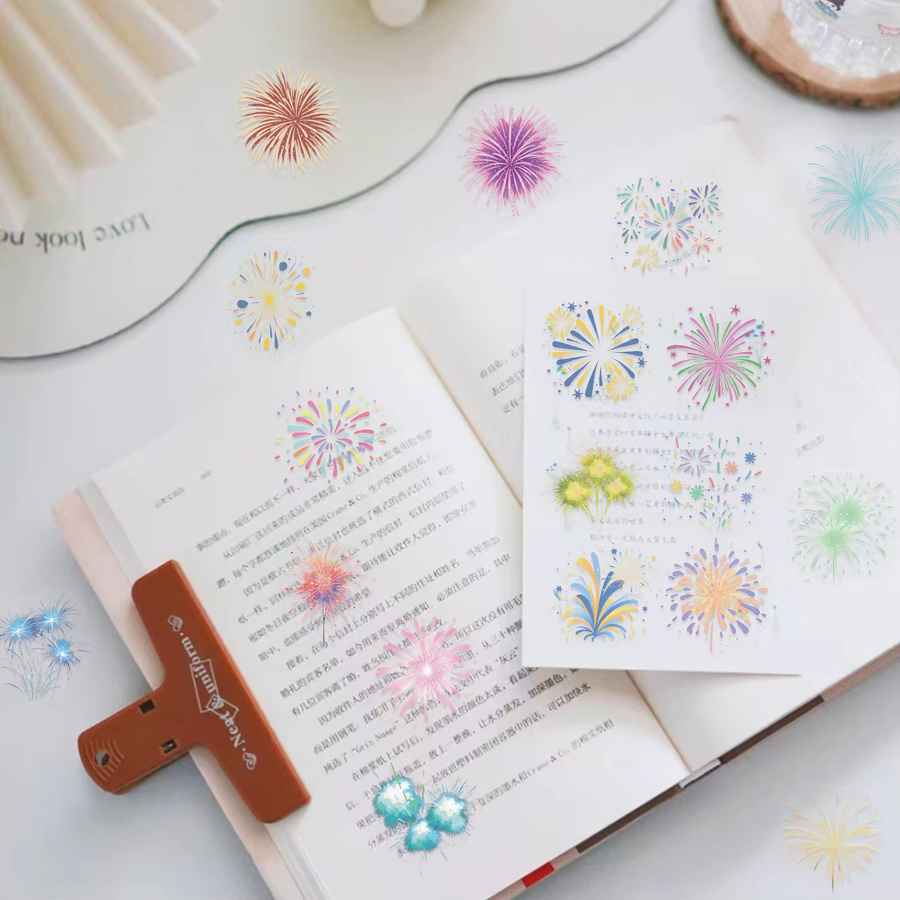 50er-Set wasserfeste PET-Aufkleber im Feuerwerks-Design, transparent und mehrfarbig, ideal für Bullet Journal, Party und Heimdekoration - Bild 1