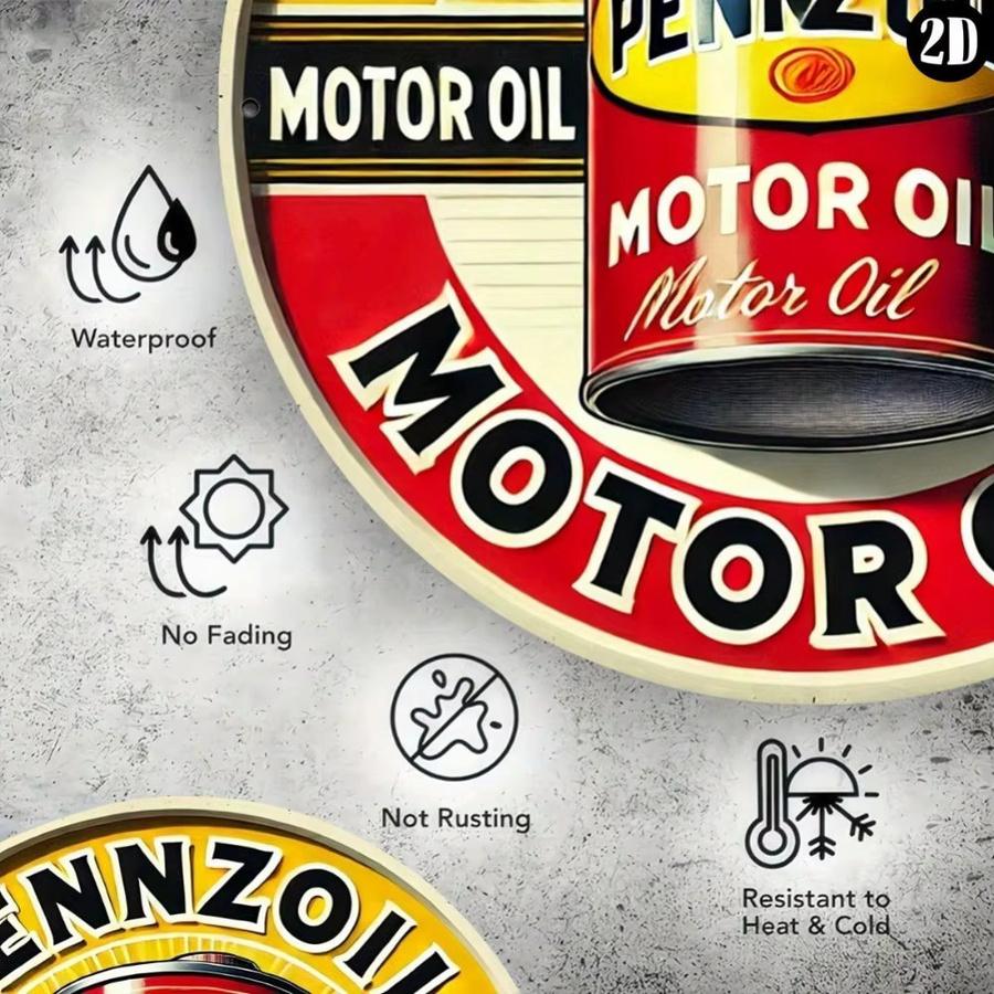 Potdemiel Vintage Metallschild Classic Motor Oil Rund, Mehrfarbig, Durchmesser: 20 cm - Bild 3