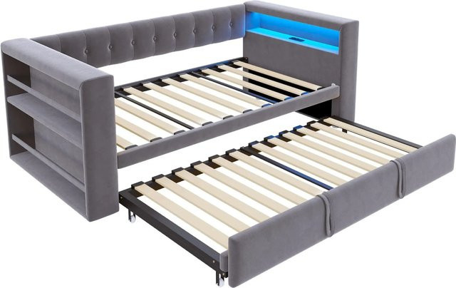 Merax Schlafsofa in Dunkelgrau mit LED-Beleuchtung, USB-Ladefunktion und Stauraum, B/T/H: 190 x 90 x 180 cm - Bild 1
