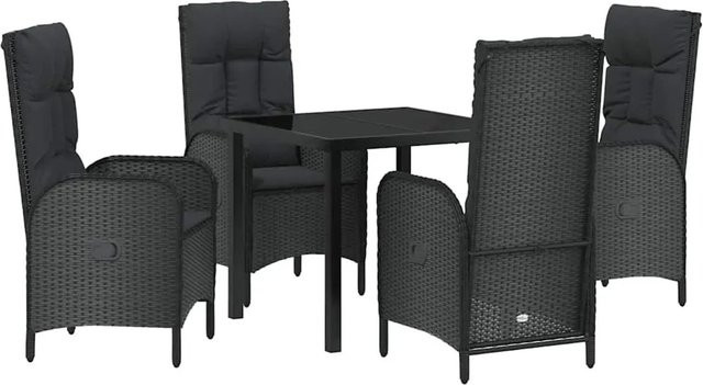 vidaXL Garten Essgruppe 5-teilig aus Poly-Rattan und Stahl in Schwarz mit Glasplatte und Kissen - Bild 1
