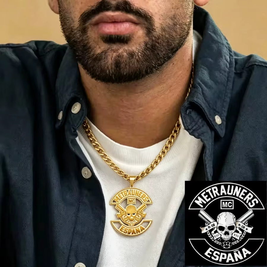 Halskette mit Logo-Anhänger, Edelstahl, Gold, Unisex - Bild 4